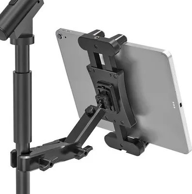 Produktbild von 360° drehbarer Tablet-Halter für Mikrofonständer - Verstellbar und kompatibel mit iPad Pro - Geeignet für Smartphones und Tablets von 47-135 Zoll.