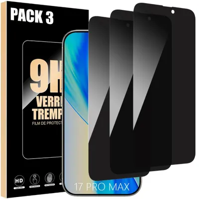 Image de Lot-3 Vitre Protection Verre Trempé Anti-espion pour iPhone 17 Pro Max - Noir