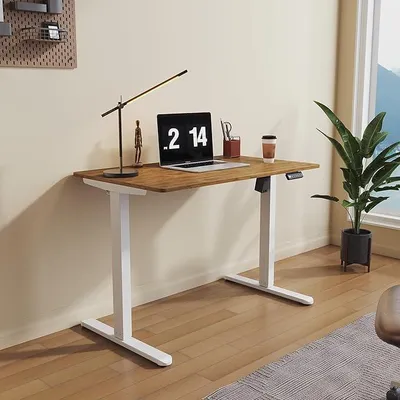 Productafbeelding van Elektrisch verstelbaar bureau, 100x60 cm, met borstelloze motor, 3 geheugenfuncties, anti-botsingssysteem en kabelmanagement. Sta-zittoog bureau voor thuiswerken, met een draagvermogen van 60 kg
