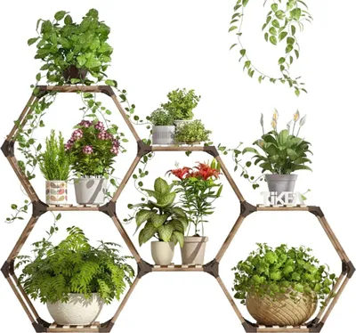 Produktbild von Modulares Pflanzenregal aus Holz, Hexagon-Design, DIY-Blumenständer