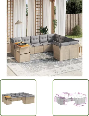 Produktbild von The Living Store 10-tlg. Garten-Sofagarnitur mit Kissen Beige Poly Rattan