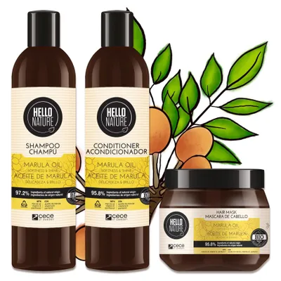 Produktbild von Haarpflege Haarkur Haar Shampoo Conditioner Haarmaske Set mit Marula Öl Bio Vegan