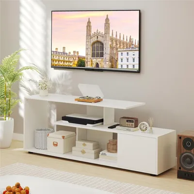 Produktbild von TV-Möbel – TV-Schrank – Lowboard – TV-Möbel mit Stauraum – TV-Konsole – Weiß – Für Fernseher bis 55 Zoll