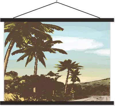 Produktbild von MuchoWow® Textilposter Strand - Palme - Berg 150x113 cm mit schwarzem Rahmen - Wohnzimmer