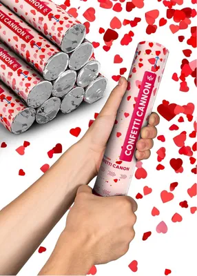 Produktbild von Partyjoker 10 Konfettikanonen mit Herzen Rot - Biologisch abbaubares️ Konfetti - Einfach & Sicher zu Bedienen - 5-8 Meter Konfettistrahl