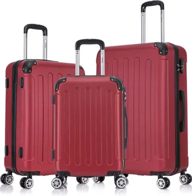 Produktbild von Flexot 3er Kofferset Hartschalenkoffer F-2045, Rubin-Rot, M Handgepäck, L & XL, elastisch & robust, 360° Rollen, kratzfeste Oberfläche, Zahlenschloss