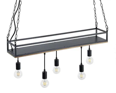Produktbild von Lindby Hängelampe Kirista, 5-flg., schwarz/Holz, 100 cm, E27