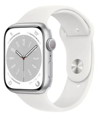 Produktbild von Apple Watch Series 8 GPS 45mm Aluminium silber Sportarmband weiß