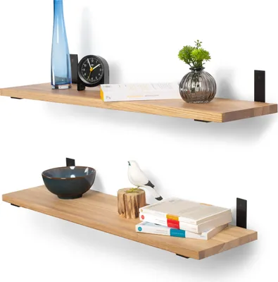 Produktbild von Rikmani Schweberegal Holzregal Wandregal TES 50 cm Natur-schwarz
