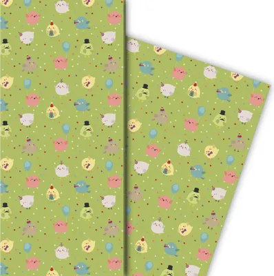 Produktbild von Lustiges Geburtstags Geschenkpapier mit Party Vögeln, grün - G7701, 32 x 48cm
