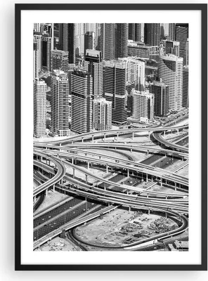 Produktbild von Gerahmtes Poster - Schwarzer Rahmen - Stadt Wolkenkratzer Autobahn - 50x70 cm - Wand Bild - Wanddeko - Wandbilder - Kunstposter - Wandposter - Bilderrahmen - Bilder - Kunstdruck - P2BPA50x70-5065