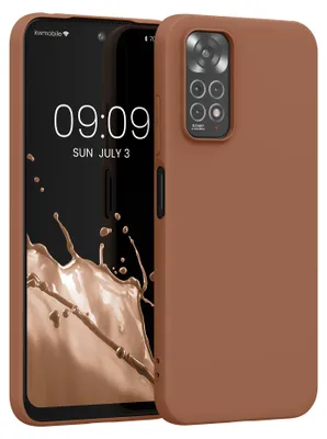 Immagine prodotto di Custodia kwmobile per Xiaomi Redmi Note 11 / Note 11S, realizzata in TPU. La custodia protegge il telefono, supporta la ricarica wireless ed è flessibile. La superficie gommata è di colore marrone (mokka)