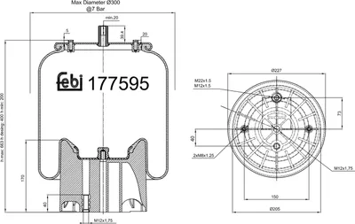 Produktbild von FEBI BILSTEIN Luftfederbalg 177595 400mm 200mm 227mm 300mm