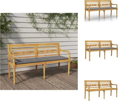 Produktbild von vidaXL Batavia-Bank mit Grauem Kissen 150 cm Massivholz Teak -  Gartenbänke