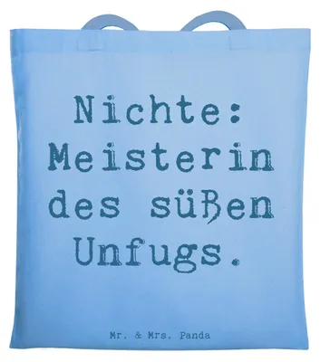 Produktbild von Mr. & Mrs. Panda Beutel Spruch Nichte Meisterin - Sky Blue - Geschenk, Verwandtschaft, Unfug, Tasche, Tote Bag, Familie, Jutebeutel, Einkaufstasche, Geschenke, Liebe, Uni