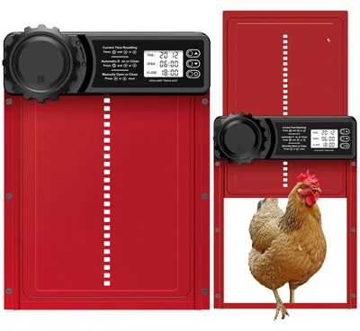 Automatische Hühnerklappe, Aluminium, Timer, batteriebetrieben, rot