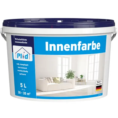 Produktbild von Plid Innenfarbe 5L Weiß – Wand- & Deckenfarbe für ca. 35m² – hohe Deckkraft, spritzarm & leicht zu verarbeiten / Profi Innenanstrich