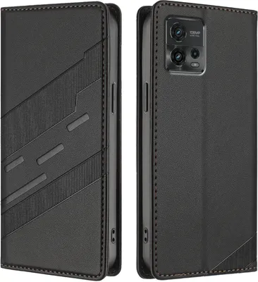Produktbild von Hülle für Motorola Moto G72, Kunstleder Brieftaschen Handyhülle mit Kartenfach und Standfunktion Schwarz