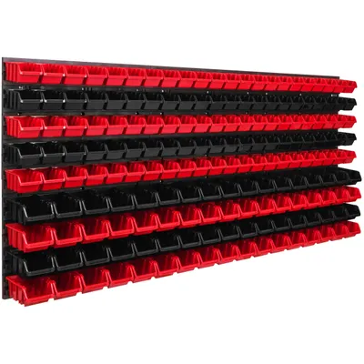 Image de Panneau à outils mural 173,4 x 78 cm avec 178 pcs. Boîtes suspendues rouges et noires Boîtes empilables