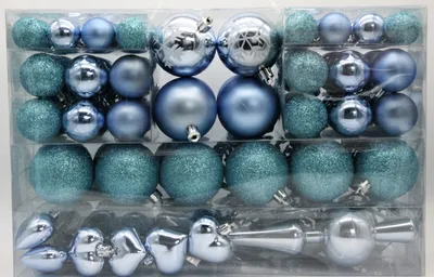 Produktbild von 101 Set Weihnachtskugeln Blau Eisblau mit Spitze und Metallhaken