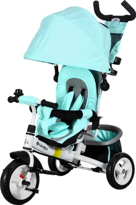 Produktbild von Grünes Kinder-Dreirad mit Sonnendach, Metallrahmen, Rückenkorb und Becherhalter