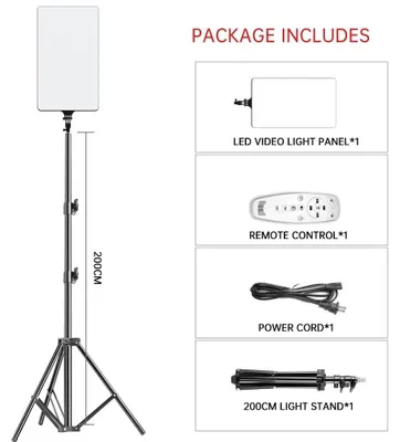 Immagine prodotto di Lampada video a LED, temperatura di colore regolabile, treppiede incluso nella confezione, nuovo treppiede da 200 cm
