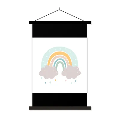 Produktbild von MuchoWow® Textilposter Regenbogen - Wolken - Regen - Kinder - Pastell 60x90 cm mit schwarzem Rahmen - Poster Wohnzimmer