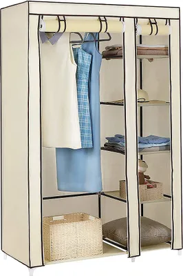 Produktbild von Kleiderschrank Stoffschrank Faltschrank  Wäscheschrank Garderobe mit Kleiderstange  |  Vlies Gewebe | Beige 172x110x43cm