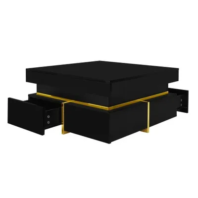 Produktbild von Sweiko Couchtisch Couchtisch, Hochglanz-Wohnzimmertisch, Beistelltisch mit 2 Schubladen und goldenen Akzenten,mit Stauraum,70x35.5x70 cm