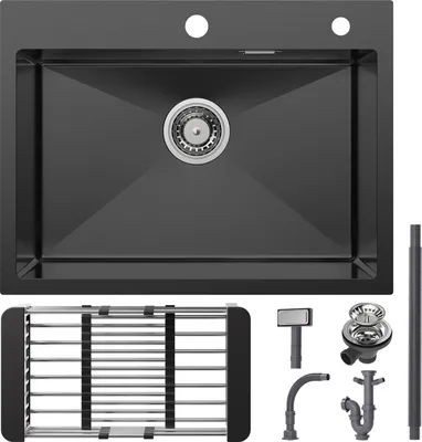 Produktbild von CECIPA 60x45cm Edelstahlspüle Schwarz Einbauspüle Küchenspüle Spüle Aufsatzwaschbecken