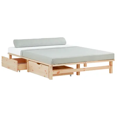 Image de Cadre de lit 140x200 cm avec Matelas 2 tiroirs Lit en bois massif Lit double Lit palette Lit d'enfant Sommier à lattes