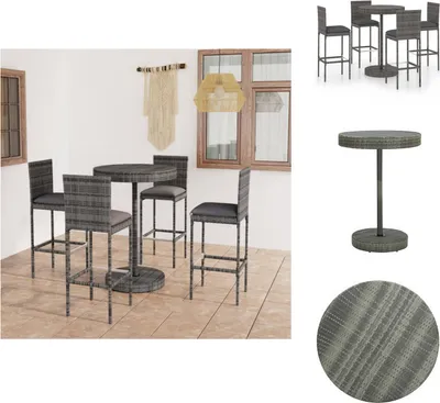 Immagine prodotto di vidaXL Set bar da giardino 5 pezzi con cuscini in poly rattan grigio - Set di mobili da giardino