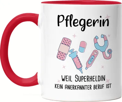 Produktbild von Pflegerin Weil Superheldin Kein Anerkannter Beruf Ist Tasse Rot  Geschenk Danke Sagen