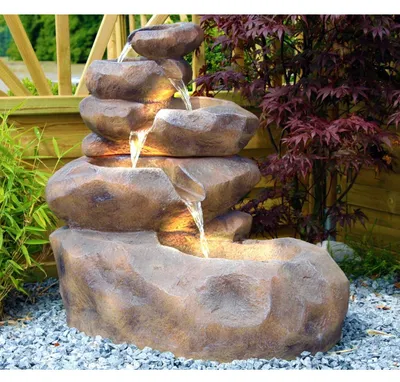 Produktbild von Gartenbrunnen Wasserfall Zierbrunnen - 78 cm - Polyresin - Mit Beleuchtung und Pumpe - Für den Garten