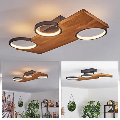 Produktbild von Vadi Deckenlampe aus Metall/Holz/Kunststoff in Schwarz-matt/Natur/Weiß