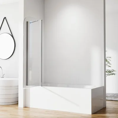 Produktbild von Duschwand für Badewanne 100x140cm Faltbar mit festem Segment 2-teilig Duschabtrennung, Glas Badewannenaufsatz aus 6mm ESG Nano Sicherheitsglas, 100cm Schwenktür Duschtrennwand