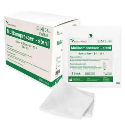 Produktbild von HansaGT Medical Kompressen Sterile 50 Stück Wundkompressen STERIL - 8 Lagen, 5 x 5cm