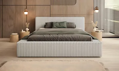 Produktbild von Polsterbett Veloria 180x200 mit Bettkasten und Lattenrost | Grau Stauraumbett| Doppelbett mit gepolstertem Kopfteil Holzrahmen|