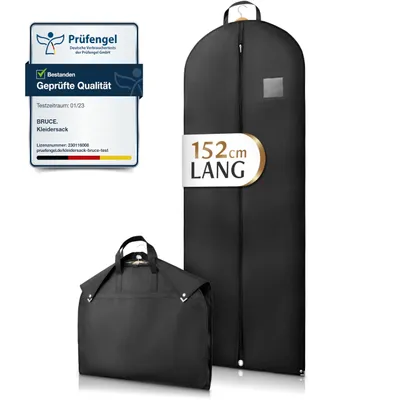 Produktbild von Bruce.® Premium Kleidersack Lang 152 x 60 cm, Optimierte Materialstärke von 120 GSM, Hochwertige Kleiderhülle für Anzug, Jacke und Kleid, Atmungsaktiv