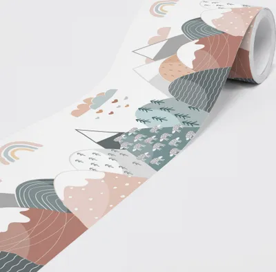Produktbild von Selbstklebende Bordüre - Tapetenbordüre Wandbordüre - Dekorative Wandtatto - Kinder Bergmotiv - auf 5,00 m x 0,15 m je Rolle