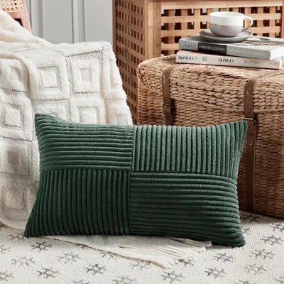 Obrázok produktu pre Poťah na vankúš, tmavozelený, 50x70 cm, kordový materiál, dekoratívny, 1 kus