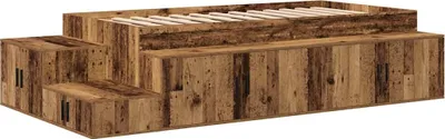 Zdjęcie produktu dla Rama łóżka vidaXL z półką, wykonana z recyklingowanego drewna, 75 cm, płyta drewniana