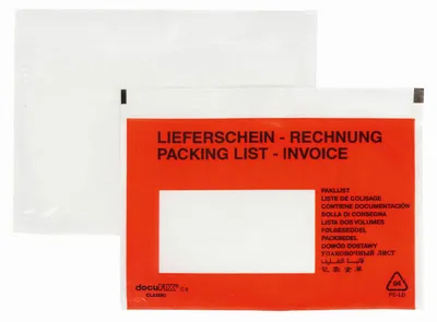 Produktbild von 250x DOCUFIX Dokumententaschen *Lieferschein/Rechnung* C6 175x115+20mm
