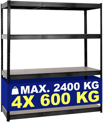 Produktbild von CLP Schwerlastregal 160 x 60 x 180 cm Metallregal mit 4 MDF-Platten bis je 600 kg schwarz