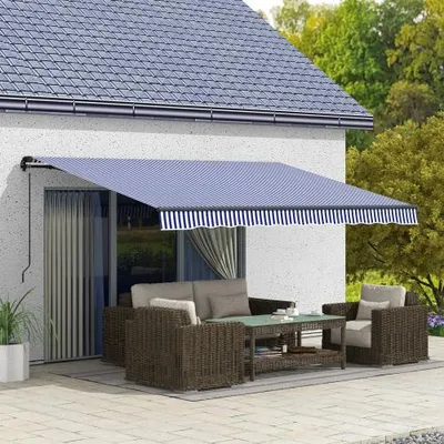 Produktbild von Markisen, 4x3m, verstellbarer Winkel 45°-85°, Handkurbelbetrieb, wasserabweisendes Material, leichter Aluminiumrahmen