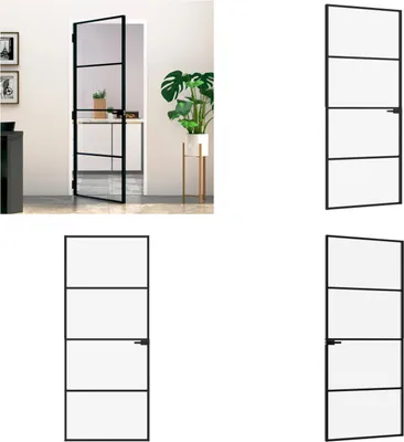 Zdjęcie produktu dla vidaXL Drzwi wewnętrzne czarne 83x201,5 cm szkło hartowane i aluminium slim - Drzwi wewnętrzne - Drzwi wewnętrzne - Drzwi - Drzwi szklane