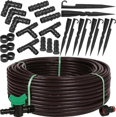 Produktbild von Braune Tropfleitung mit Druckkompensierung  Tropfschlauch Tropfbewässerung 16mm/2,2 LPH  EU 25m+Zubehör