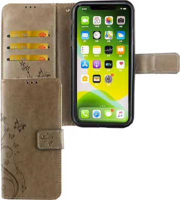Produktbild von Apple iPhone 11 Pro Max Handy Hülle Schutz-Tasche Cover Flip-Case Kartenfach Grau