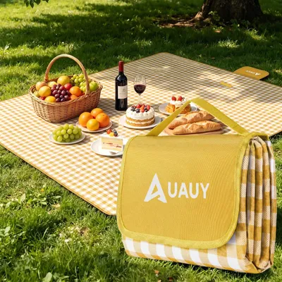 Imagen del producto de Manta de picnic impermeable, de 200x150 cm, color amarillo, ideal para actividades de ocio