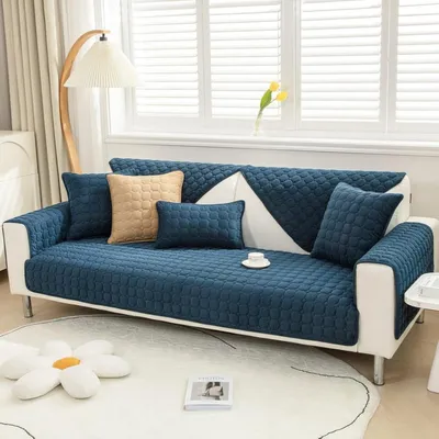 Productafbeelding van Corduroy sofaovertrek, donkerblauw, 70x180 cm, antislip, 1 stuk
